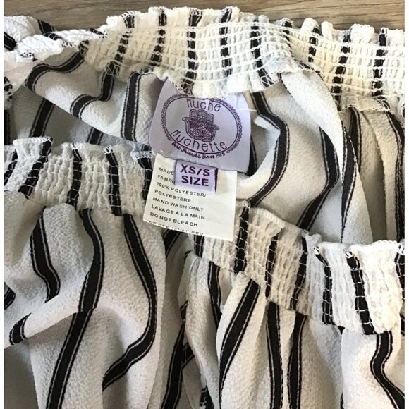 MUCHE MUCHETTE- WOMENS WHITE/BLACK STRIPPED OFF THE SHOULDER TOP SIZE XS-S -NWOT - Picture 4 of 7